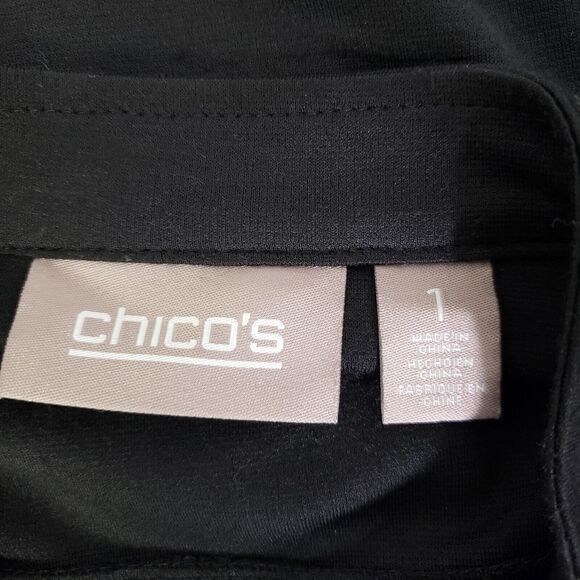 Chico's Womens Cardigan Sweater Size 1 Medium Black Reptile Print Full Zip - Picture 7 of 10